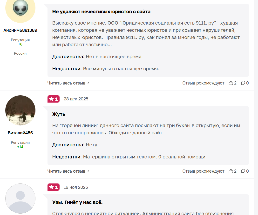 Негативные отзывы на агрегаторы